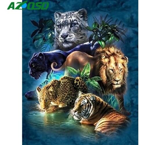 AZQSD Oil Painting By Numbers Lion DIY Handpainted Gift Acrylic Paint Coloring By Numbers Animal Home Decoration Wall Art