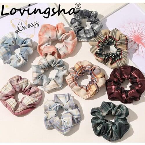 LOVINGSHA Cute Women Plaid Hair Accessories Brand Ladies Hair Tie Brand Girl Scrunchies Ponytail Hair Female Holder Rope FC180