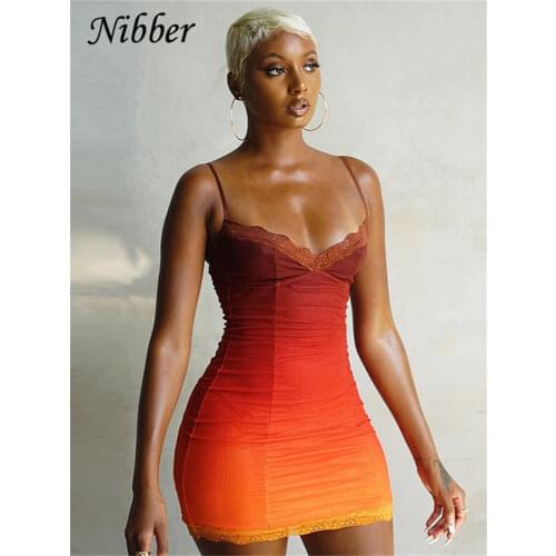 Nibber Fashionable Gradient Color Bodycon Women Mini Dress Sexy V Neck Party Clubwear 2020Spaghetti Straps Casual Street Clother