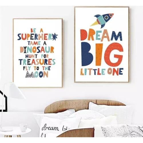 Nursery Wall Poster Kids Art Canvas Print Painting Be Brave Quote Decorative Picture Baby Kids Bedroom Decoration No Frame