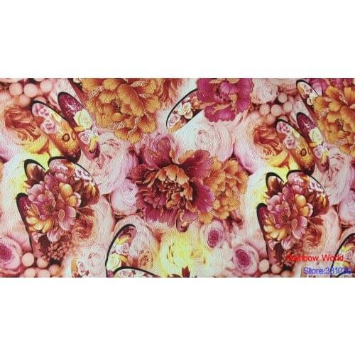 Factory wholesale flower pattern printed Faux PU Leather fabric for DIY sewing sofa table shoes bags bed material(1 yard)