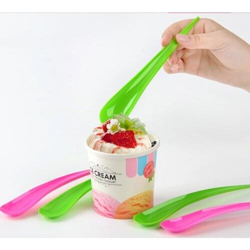 Food Grade Plastic Dessert Spoon Colorful Disposable Ice-cream Scoop Restaurant Takwaway Tool Lengthen Handle Cake Spoons 100pcs