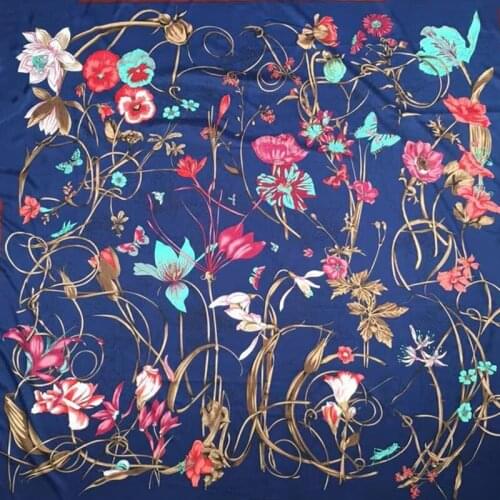 KOI LEAPING woman Fashion silk scarf flower painting 130 big Square scarf Decoration wife Gift headscarf high quality Shawl