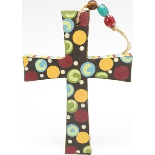 Christian Gifts Wooden Colored Cross Multicolor Dot Pendant Paintings Household Items Crafts Christ Home Decor Holy Figurine