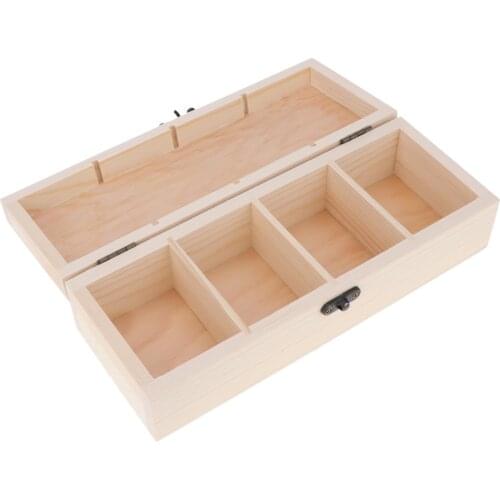 Prettyia Plain Wooden Jewelry Box Tea Ring Storage Case with 4 Compartments