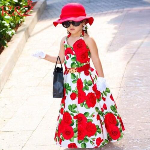 R&Z Girls Dresses 2018 New Europe Formal Costume Printing Flowers Belt Strap Long Dresses for Kids Childrens Clothing k1