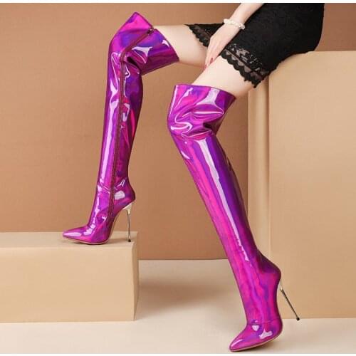 Sexy Club Pole Dance Over The Knee Boots Womens Shoes Thin High-heeled High Quality Color Patent Leather Big Size Womens Boots