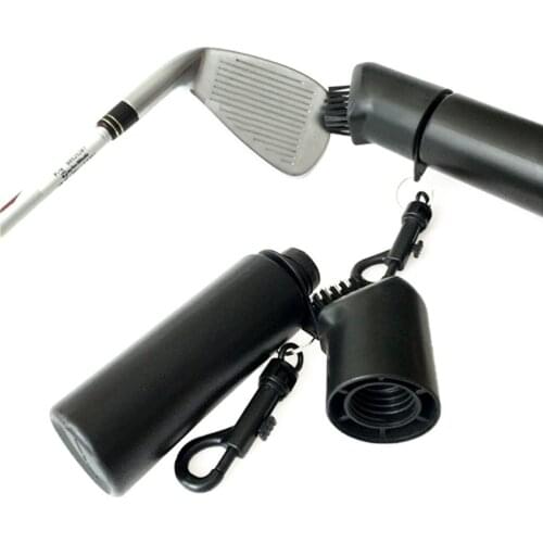 Professional Golf Club Cleaner Water Bottle Brush - Easy Clips to Bag - Black