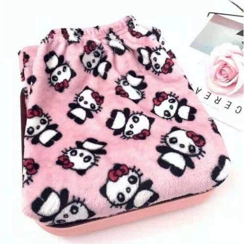 Winter Womens Plush Pajama Pants Warm Home Pants Loose Comfortable Elastic Waist Cute Cartoon