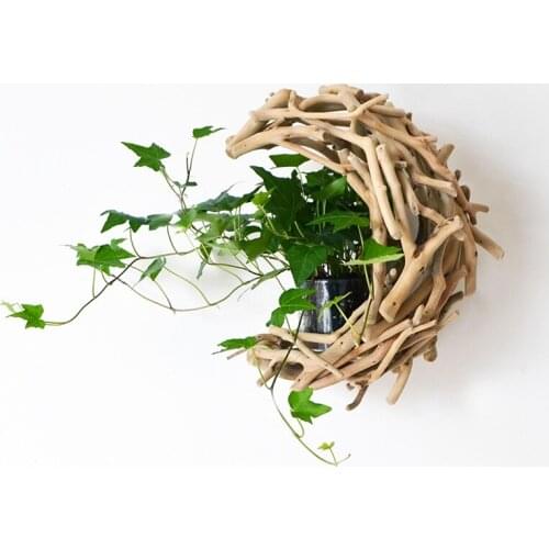 Modern Ins Handmade Wooden Wall Hanging Vase with Glass Tube Hydroponic Plant Pot Flower Arrangement Container Living Room Decor