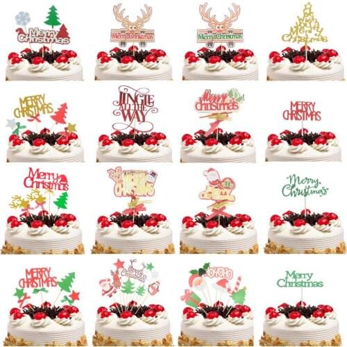 Cake Topper Decoration Flags Gillter Santa Claus Cake Topper Birthday Wedding Baby Shower Party Baking DIY Christmas navidad