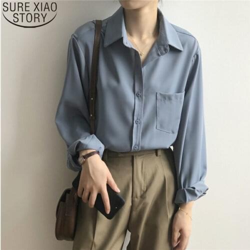 Vintage Blouse Women Autumn Long Sleeve Shirt Korean Style Loose Casual White Tops Female Solid Elegant All Match Blusas 11354