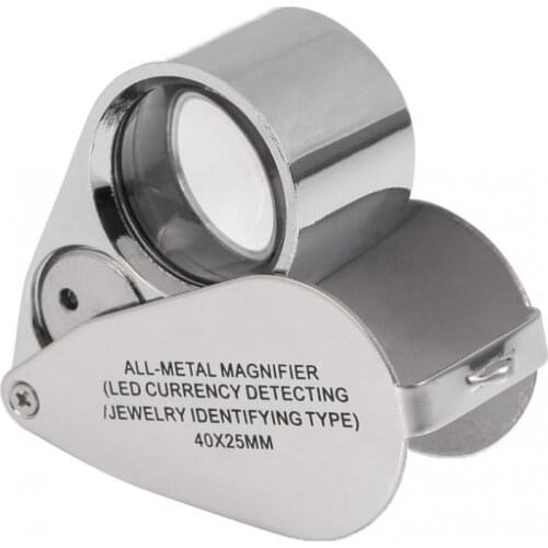 All Metal Magnifier Jeweler LED UV Lens Jewelery Loupe Magnifier LED Currency Detecting/Jewelry Identifying Type 40X 25mm