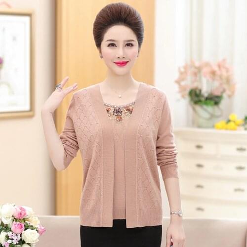 High quality autumn womens fake two pieces sweater cardigan lace floral knitwear female embroidery lace knit coat