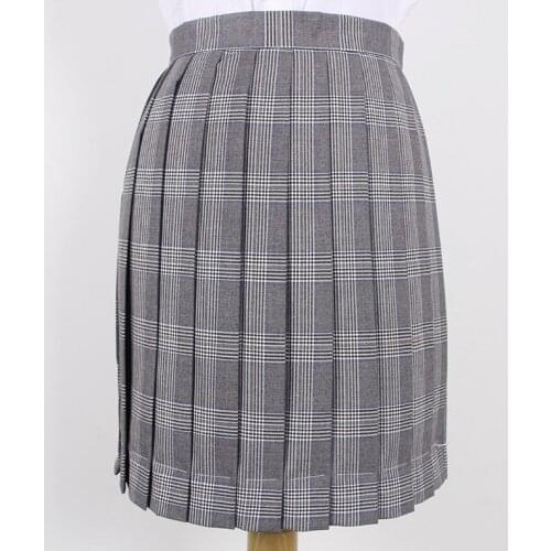 Sweet Womens Light Gray&Blue Plaid Skirt JK Japanese Girl School Uniform Short Pleated Skirt A-Line Necktie Bow Tie