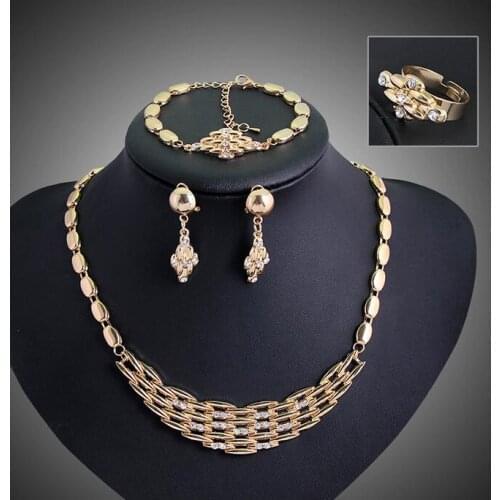 Jewelry Set J Gold Filled Vintage Style Women Pendant Necklace Bracelet Ring Earrings set For Women Jewelry