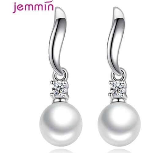Genuine 925 Sterling Silver Pearl Drop Earrings For Women Pearl Cubic Zirconia Crystal Pendant Brincos Party Gift Jewelry