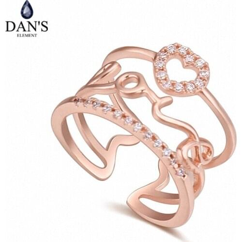 DANS Real Austrian Crystals Brand AAA Zirconia Micro Inlays Fashion Ring for women New Geometric 121145rose