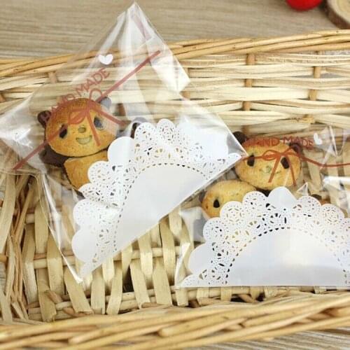 100Pcs/set Lovely Lace Bow Print Gifts Christmas Cookie Packaging Self-adhesive Plastic Bags For Biscuits Candy