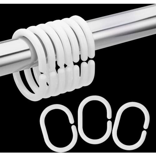 12 Pieces C Type Plastic Shower Curtain Rings Hooks for Bathroom Shower Window Curtain Rods