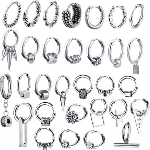 2021 New Punk Retro Stainless Steel Hoop Earrings For Women Men Gothic Round Geometry Rock Statement Ear Jewelry Gifts Earrings