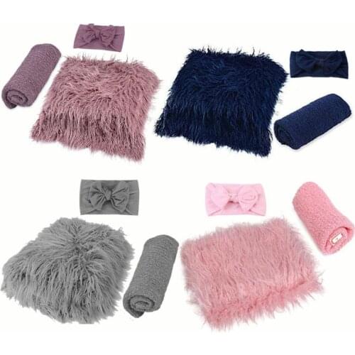 3PCS Newborn Photography Props Toddler Photo Blankets Headband Long Ripple Wrap new