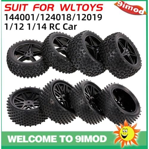9imod 4Pcs 75mm Off Road Buggy Tires Wheel 12mm Hex Hubs for Wltoys 144001 1/14 1/16 1/10 Axial Scx10 Traxxas Trx-4 Tamiya