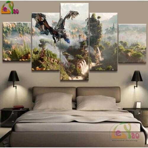 5pcs/set,Horizon Zero Dawn Game Canvas,Full Square Round 5D DIY Diamond Painting,3d,Diamond Embroidery Cross Stitch,Mosaic