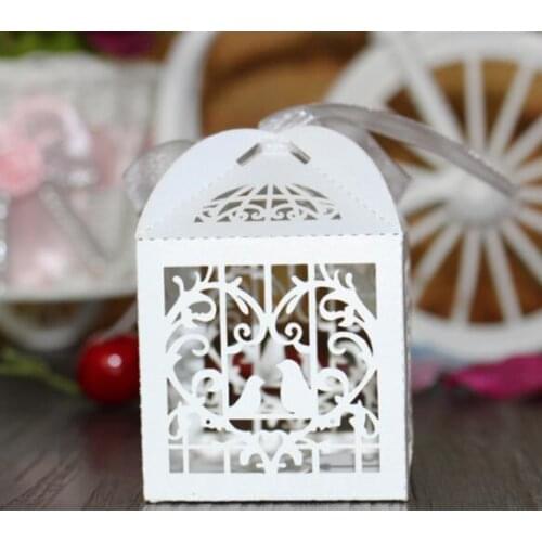 50pcs Deluxe Party Wedding Favor Laser Cut Pearl Paper Ribbon Candy Boxes Gift Box Bombonera Classical Bird Style Marriage Birt