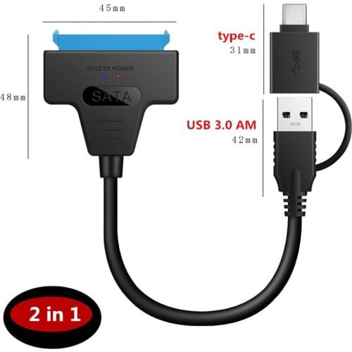 2 in 1 USB 3.0 and type-c To SATA 22 Pin 2.5 Inch Hard Disk Driver SSD Adapter Cable Converter