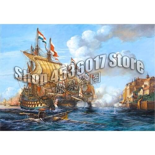 Diamond Mosaic Diy diamond painting Battle of Porto Bello, 1739 Scenery cross stitch full 5D Boats diamond embroidery rhinestone