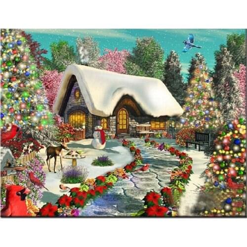 Diy diamond painting Christmas tree Snow house 5D Full diamond embroidery Cross Stitch Rhinestone mosaic new year decor L960