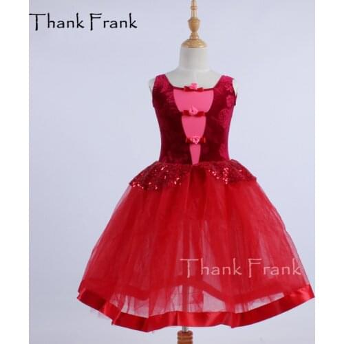 Thank Frank Velvet Princess Long Ballet Tutu Dress Girls Adult Red Sequin Rosette Dance Costume C367