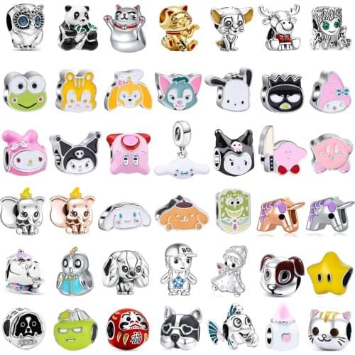 New fashion charm original fox puppy elephant cat chick panda beaded suitable for original pandora ladies bracelet jewelry gift