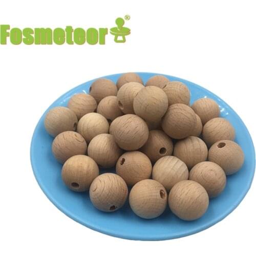 Fosmeteor Wooden Teether Chewable 10-20mm Beech Beads Ecofriendly Unfinished Natural Wood Beads DIY Craft Jewelry Accessories