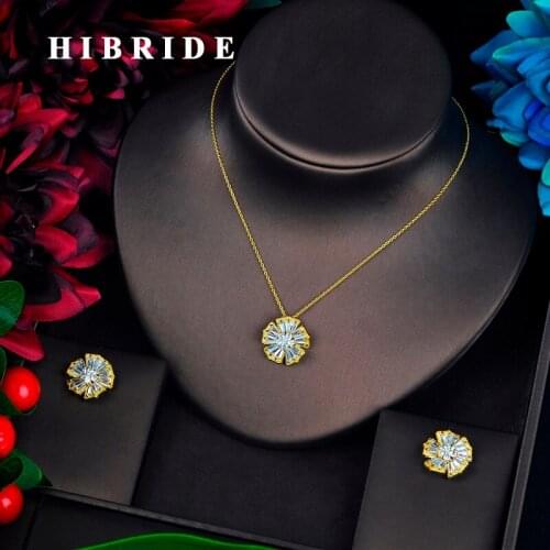 HIBRIDE ElegantFlower Design Small Jewelry Set For Women Bridal Jewelry High Quality Earring Necklace Sets Wedding Gifts N-668
