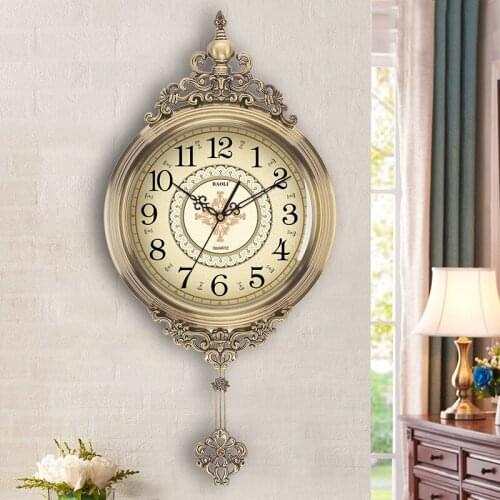 European Vintage Wall Clock Living Room Creative Pendulum Big Wall Clock Metal Quartz Roman Wandklok Watches for Kitchen AA50ZB