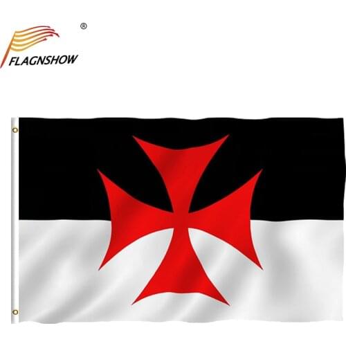 Flagnshow Knights Templar Battle Flag and Banner Polyester 3x5 FT Vivid Color and UV Fade Resistant Roman Catholic Church Flags