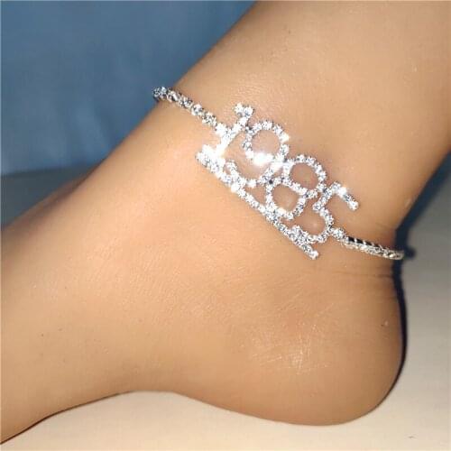 Birth Year Number 1985-2020 Anklet Simple Personality Rhinestone Bracelet for Women Gift Luxury Crystal Digital Foot Jewelry