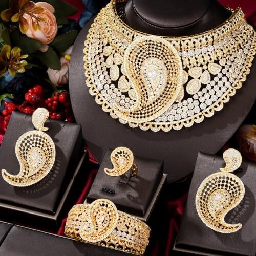 GODKI Luxury Water Drop 4pcs African Cubic Zircon CZ Nigerian Jewelry sets For Women Wedding Dubai Gold Bridal Jewelry Set