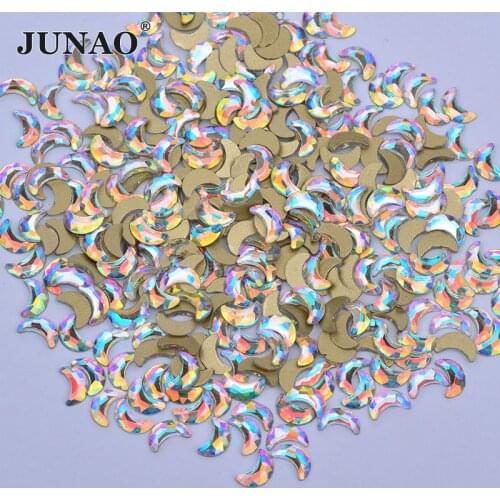 JUNAO 5x8mm 50pcs Moon Rhinestones AB Crystal Glass Flatback Beads Nail Stones Jewelry for Handcrafts Manirure