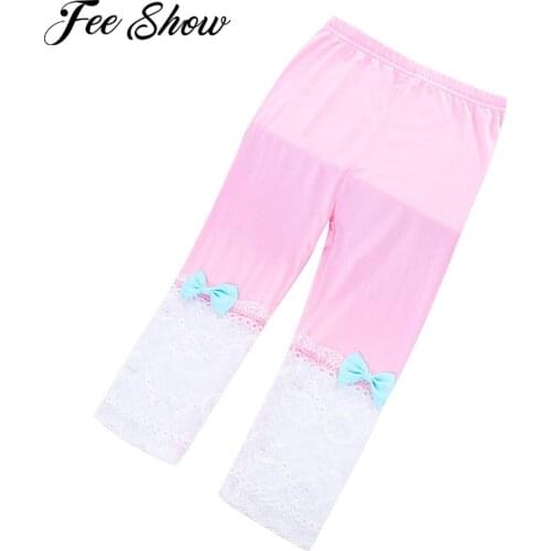 Summer Girls Lace Leggings Cotton Kids Cropped Trousers Cute Bowknot Baby Girl Leggings Workout Gymnastics Ballet Dance Pants