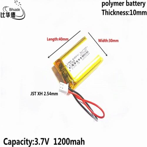 3.7V 1200MAH 103040 JST XH 2.54mm Lithium Polymer LiPo Rechargeable Battery For Mp3 headphone PAD DVD bluetooth camera