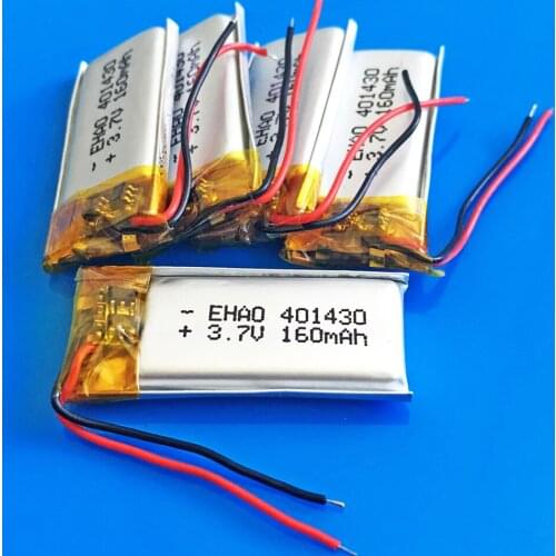 5 pcs 3.7V 160mAh 401430 Lithium polymer rechargeable Lipo battery for MP3 GPS bluetooth headset video pen camera 4x14x30mm