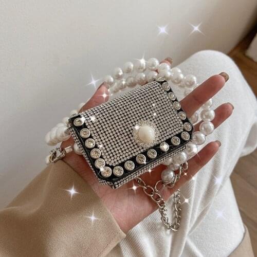 Trendy Mini Bags For Women 2021 Hip-hop Rhinestone Design Celebrity Small Pearl Rivet Chain Messenger Waist Coin Purse Chest Bag
