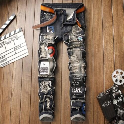 Ripped Patchwork Homens Jeans Boyfriend Pants For Men Slim Denim Trousers Biker High Quality 2021 Straight Casual Designer