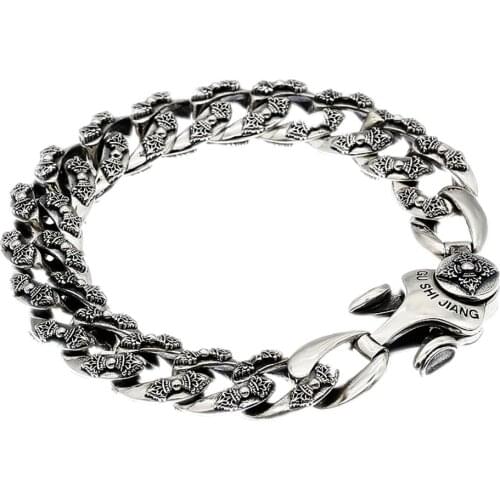Real s925 pure silver jewelry Thai silver classic Buddhist six character mantra turning bracelet for man good luck man bracelet