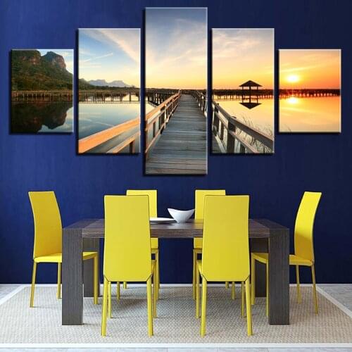 Sunsets Bridge Wooden Lake Landscape 5 pieces Full Diamond Painting cross stitch kits art diamond embroidery 3D paint N1110