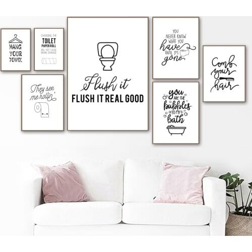 Funny Quote Toilet Paper Brush Teeth Bathtub Wall Art Canvas Painting Nordic Posters And Prints Wall Pictures For Bathroom Decor