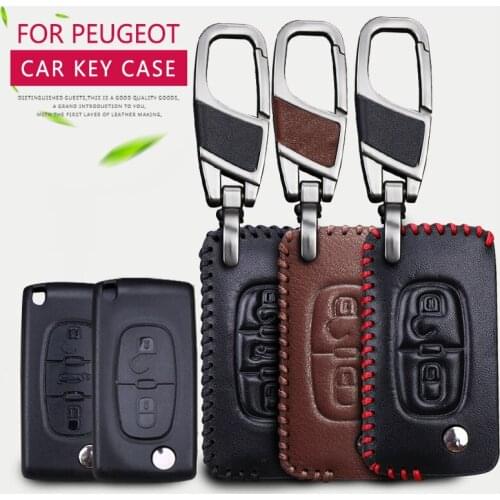Real Leather Car Key Case Cover For Peugeot 106 107 5008 206 207 508 2008 308 301 407 508 3008 Rcz Partner Key Shell Accessories